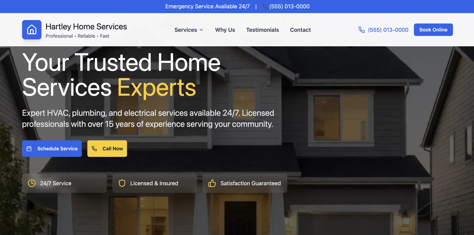 Trusted Pro website design for example business Hartley Home Services, desktop view